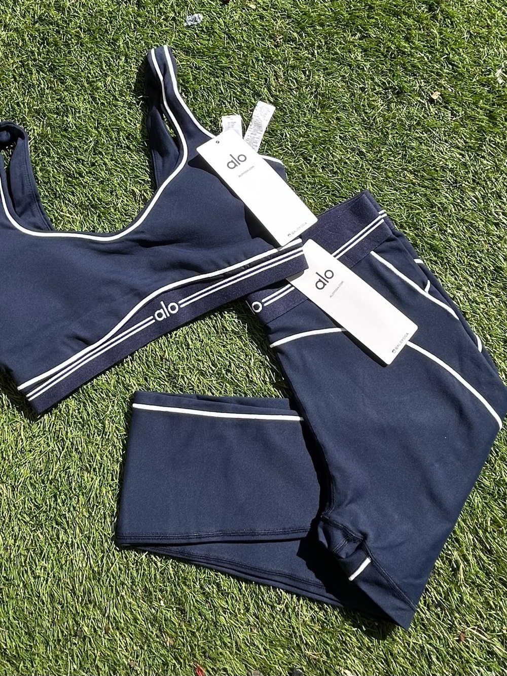 ALO Yoga Kids Navy and White Athletic Bikini Set